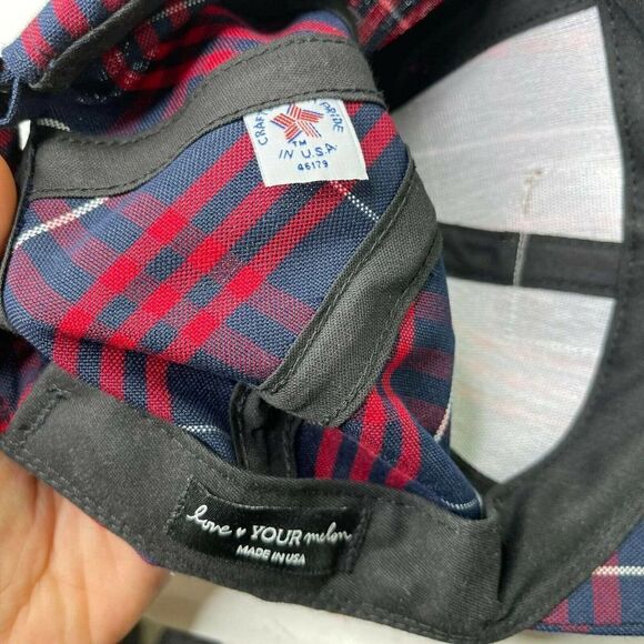 Love Your Melon Baseball Cap USA Made Plaid Red/Navy Blue Trucker hat Snapback - Picture 10 of 10